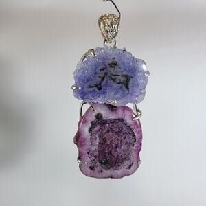 Purple Druzy, Ruby Zoisite Pendant Handmade Sterling Silver Boho Statement Piece